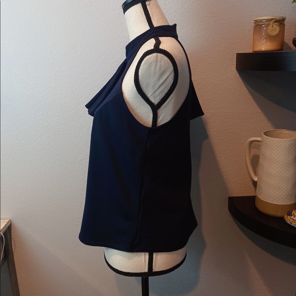 Anthro Eri + ali Navy Blue Fringed Design Top - Picture 4 of 10